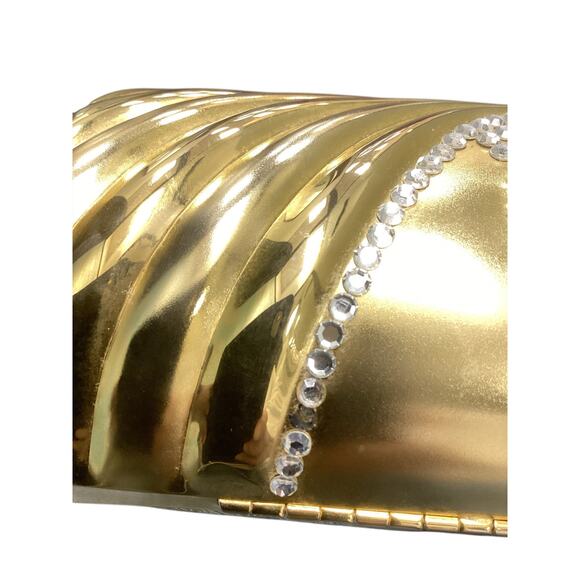 Great Women’s Evening Metal Cylinder Shoulder Bag Gold Tone With Gold Chain - Picture 10 of 10